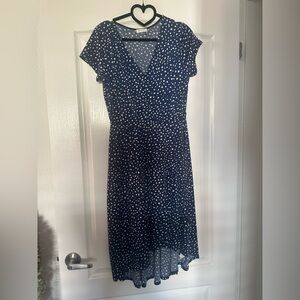 Olivia Gray Elegant Blue Polka Dot wrap style  Dress-NEW